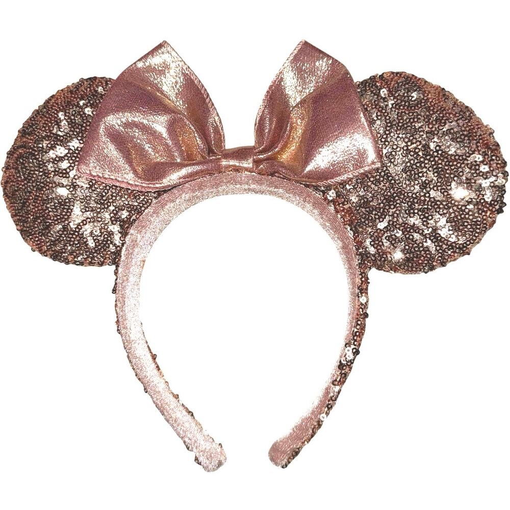 Walt Disney world Parks Exclusive Minnie Ear Headband Rose gold Sequin Bow - Picture 1 of 2